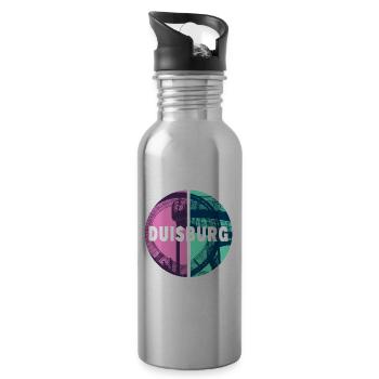 Duisburg Germany City Skyline Home Love - Water bottle with straw - silver - Right