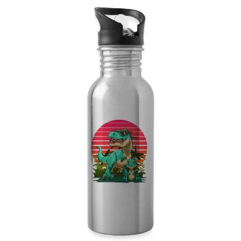 Papasaurus Dadasaurus - Cooler Vater-Sohn-T-Rex - Trinkflasche mit integriertem Trinkhalm - Lightsilver - Rechts