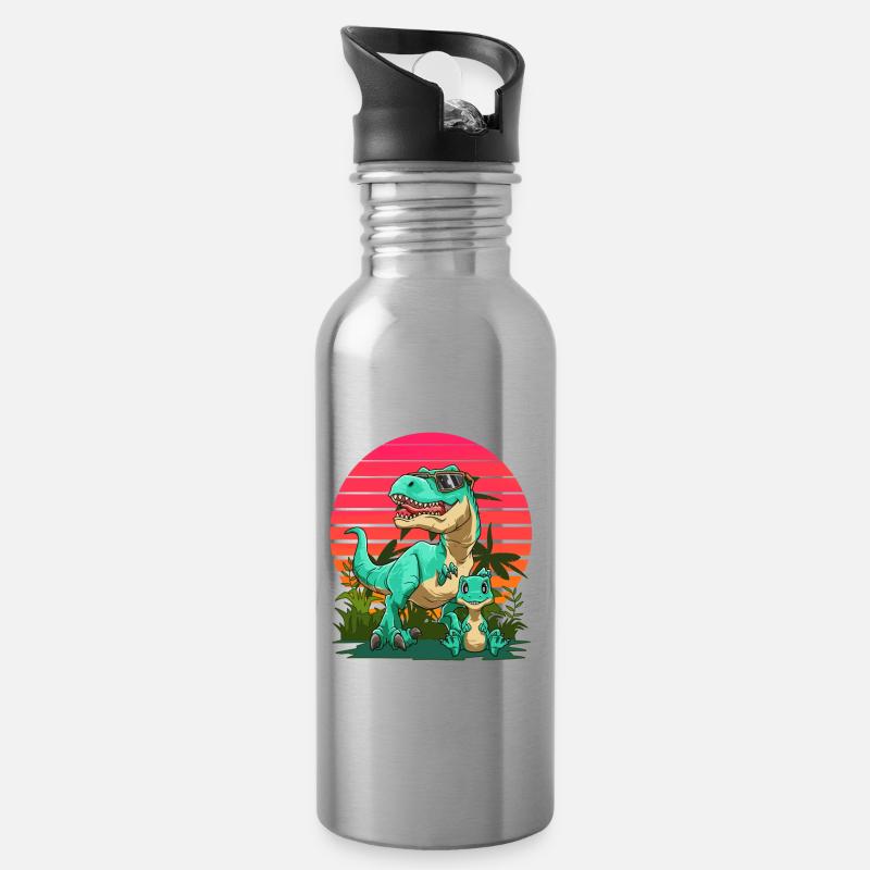Papasaurus Dadasaurus - Cooler Vater-Sohn-T-Rex - Trinkflasche mit integriertem Trinkhalm - Lightsilver