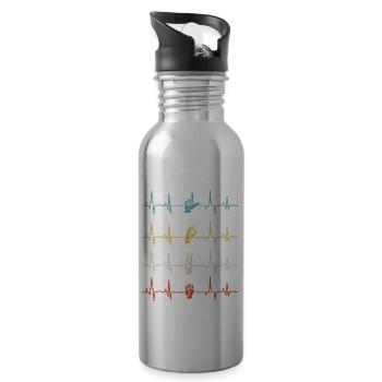 ASL Alphabet American Sing Language ASL Teacher - Water bottle with straw - silver - Right