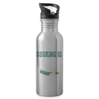 Cooking Is Life Awesome Vintage T-Shirt Present - Water bottle with straw - silver - Right