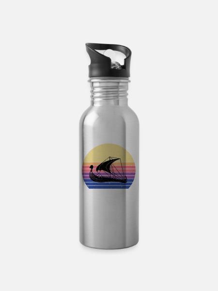 Wikingerschiff - Trinkflasche mit integriertem Trinkhalm - Lightsilver