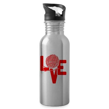 LOVE Awesome Knitting Designs T-Shirt Present Gift - Water bottle with straw - silver - Right