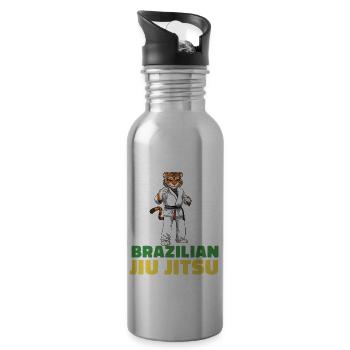 BJJ Tiger - Brasilianisches Jiu Jitsu MMA - Trinkflasche mit integriertem Trinkhalm - Lightsilver - Rechts