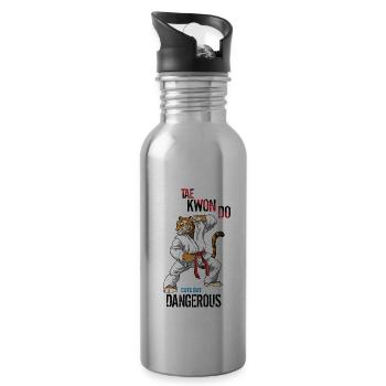Niedlicher, aber gefährlicher Taekwondo-Tiger - - Trinkflasche mit integriertem Trinkhalm - Lightsilver - Rechts