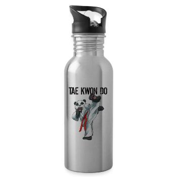 Taekwondo Panda Fighter - Lustige TKD koreanische - Trinkflasche mit integriertem Trinkhalm - Lightsilver - Rechts