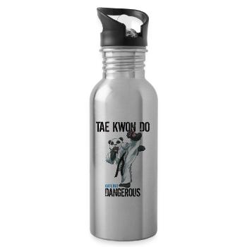 Lustiger Taekwondo Panda - Lustiger TKD - Trinkflasche mit integriertem Trinkhalm - Lightsilver - Rechts
