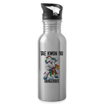 Niedliches Taekwon-do Einhorn - Lustiges TKD - Trinkflasche mit integriertem Trinkhalm - Lightsilver - Rechts