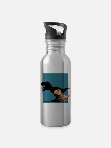 Dinosaurier T-Rex Schattenfigur Dino - Trinkflasche mit integriertem Trinkhalm - Lightsilver