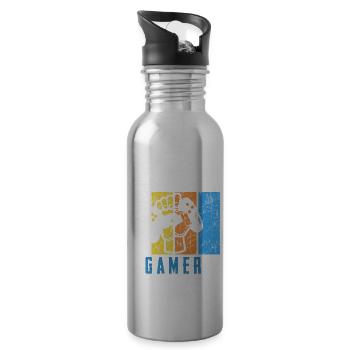 I Am A Gamer Retro Vintage Gaming T-Shirt Present - Water bottle with straw - silver - Right