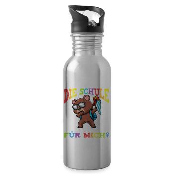 Schulkind Einschulung Bär - Trinkflasche mit integriertem Trinkhalm - Lightsilver - Rechts