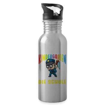 Schulkind Einschulung Polizei - Trinkflasche mit integriertem Trinkhalm - Lightsilver - Rechts