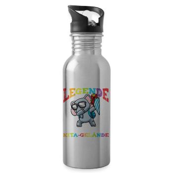 Schulkind Einschulung Elefant - Trinkflasche mit integriertem Trinkhalm - Lightsilver - Rechts