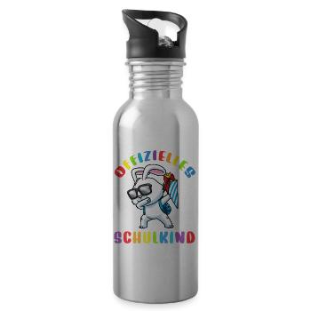 Schulkind Einschulung Hase - Trinkflasche mit integriertem Trinkhalm - Lightsilver - Rechts