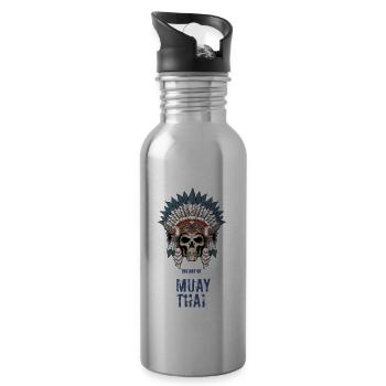 Muay Thai Skelett Kriegshaube - Thailand Thaiboxen - Trinkflasche mit integriertem Trinkhalm - Lightsilver - Rechts