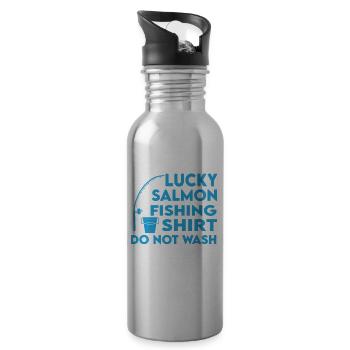 Glückliches Lachsfischen-shirt - Trinkflasche mit integriertem Trinkhalm - Lightsilver - Rechts
