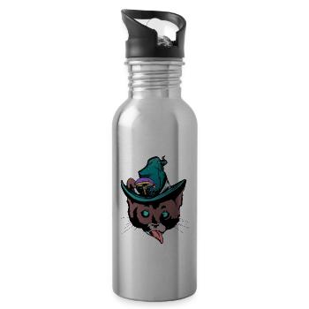 Katzenkopf freche Katze Zauberer naschen Fantasy - Trinkflasche mit integriertem Trinkhalm - Lightsilver - Rechts