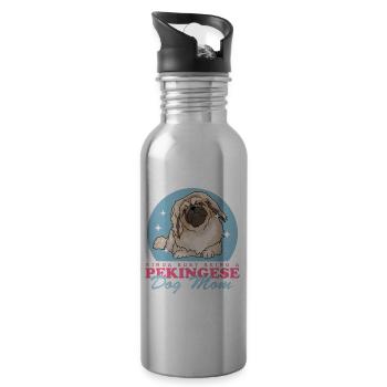 Pékinois Maman Pekinese Dog Owner Cadeau - Gourde avec paille intégrée - argent clair - Droite