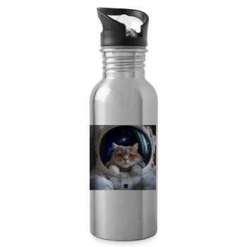 Katze im Weltraum - Trinkflasche mit integriertem Trinkhalm - Lightsilver - Rechts