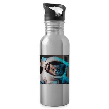 Katze im Weltraum - Trinkflasche mit integriertem Trinkhalm - Lightsilver - Rechts