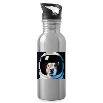Dog in space - Water bottle with straw - silver - Right