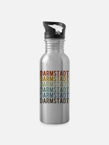 Darmstadt Stadt Retro Vintage - Trinkflasche mit integriertem Trinkhalm - Lightsilver