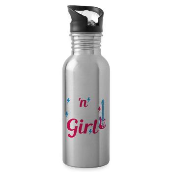 Rock N Roll Girl Retro 80s 90s Theme Party - Water bottle with straw - silver - Right