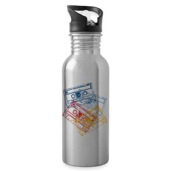 Audio Kassetten 80er Jahre 80s Party Kostüm - Trinkflasche mit integriertem Trinkhalm - Lightsilver - Rechts