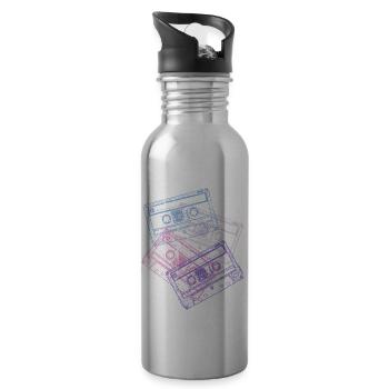 Audio Kassetten 80er Jahre 80s Party Kostüm - Trinkflasche mit integriertem Trinkhalm - Lightsilver - Rechts