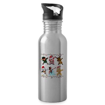 Funny Cute Dabbing Santa Elf Friends Christmas Mem - Water bottle with straw - silver - Right