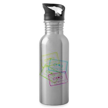Audio Kassetten 80er Jahre 80s Party Kostüm - Trinkflasche mit integriertem Trinkhalm - Lightsilver - Rechts