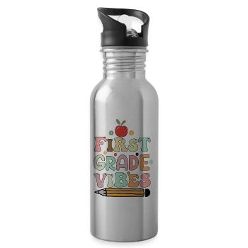 Back To School First Grade Vibes Student Teacher - Water bottle with straw - silver - Right