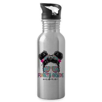 Fourth Grade Vibes - 4th Grade Team Retro 1st Day - Water bottle with straw - silver - Right