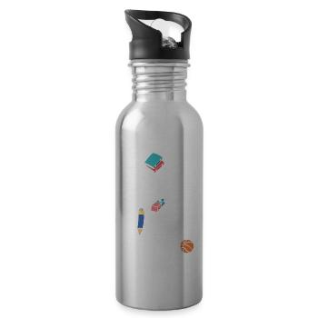 Back To School Second Grade Vibes Retro Teacher - Water bottle with straw - silver - Right