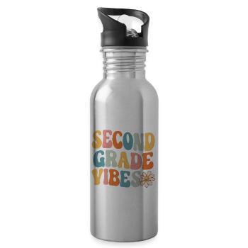 Back To School Second Grade Vibes Retro Teacher - Water bottle with straw - silver - Right