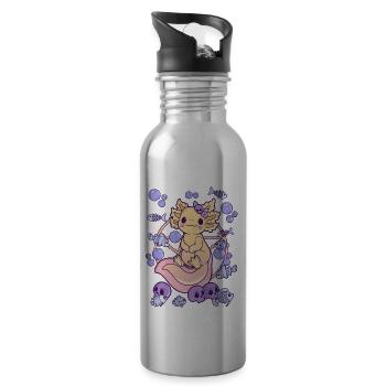 Gruseliges Axolotl Creepy Kawaii Chibi Horror - Trinkflasche mit integriertem Trinkhalm - Lightsilver - Rechts