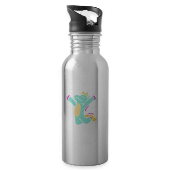 Young & Free Retro Cute Unicorn T-Shirt Present - Water bottle with straw - silver - Right