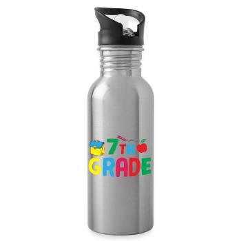 7th Grade Vibes Retro Groovy Women Happy First - Water bottle with straw - silver - Right