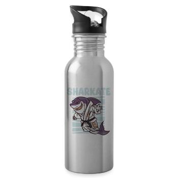 Sharkate Lustiger Karate-haifisch - Trinkflasche mit integriertem Trinkhalm - Lightsilver - Rechts