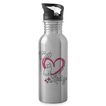 Cute cat saying outfit cat lady cats - Water bottle with straw - silver - Right