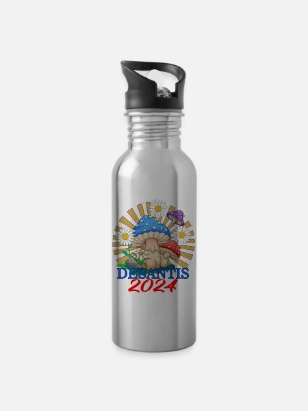 DeSantis 2024 Shirt, Mushroom Tee, America - Water bottle with straw - silver