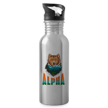 ALPHA Cool Awesome Wolf Lover T-Shirt Present Gift - Trinkflasche mit integriertem Trinkhalm - Lightsilver - Rechts