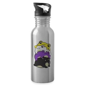 Gay Pride Kawaii Frog Bunch Rainbow - Water bottle with straw - silver - Right