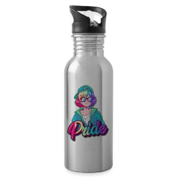 Homosexuell Stolz Anime Mädchen Hip Hop Regenbogen - Trinkflasche mit integriertem Trinkhalm - Lightsilver - Rechts