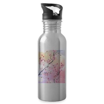 Angelcore Aesthetic Cheery Blossom Japanese - Water bottle with straw - silver - Right