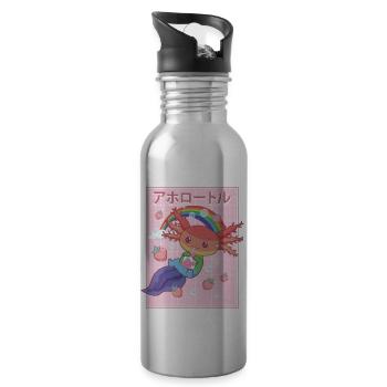 Kawaii Axolotl Erdbeermilch Gay Pride - Trinkflasche mit integriertem Trinkhalm - Lightsilver - Rechts