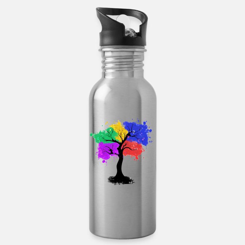 Farbbaum - Trinkflasche mit integriertem Trinkhalm - Lightsilver