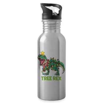 T-Rex Weihnachten Dinosaurier Weihnachtsbaum Dino - Trinkflasche mit integriertem Trinkhalm - Lightsilver - Rechts