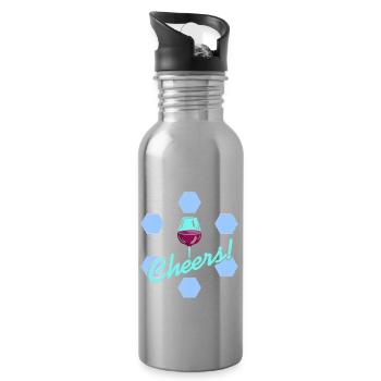 Cheers! Retro Wine Lover Symmetrical Designs - Water bottle with straw - silver - Right