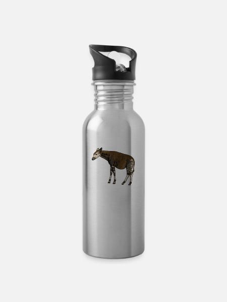 Okapi I Waldgiraffe aus dem Regenwald für - Trinkflasche mit integriertem Trinkhalm - Lightsilver
